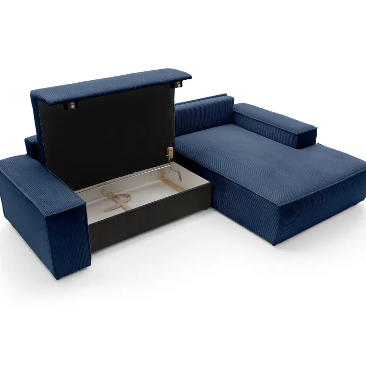 Divano letto angolare destra 3 posti 267x167cm velluto a coste blu Relaxion