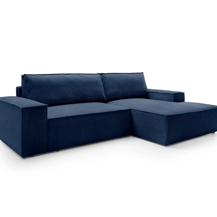 Divano letto angolare destra 3 posti 267x167cm velluto a coste blu Relaxion