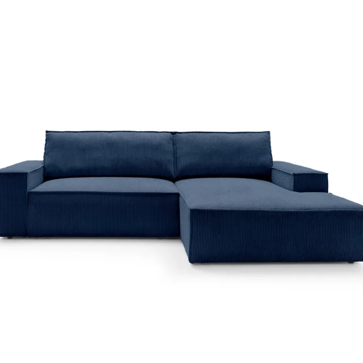 Divano letto angolare destra 3 posti 267x167cm velluto a coste blu Relaxion