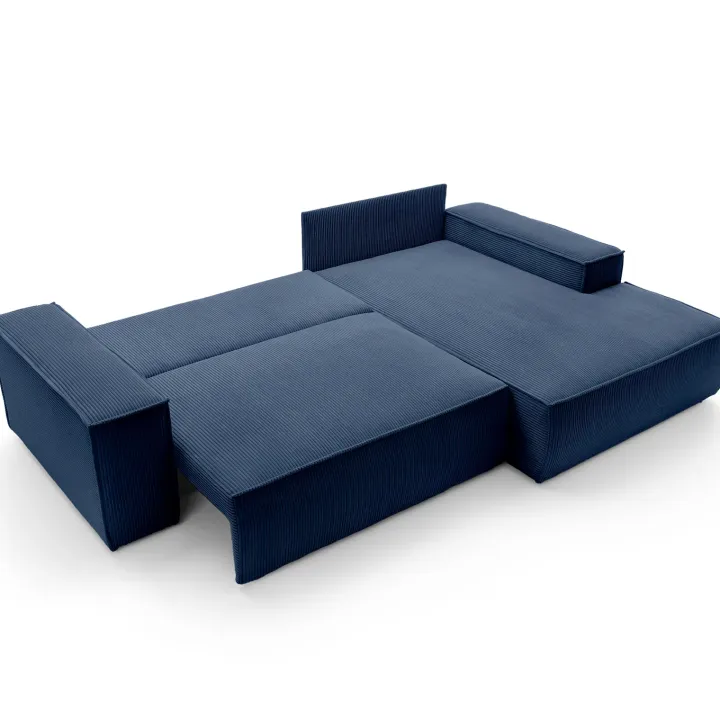 Divano letto angolare destra 3 posti 267x167cm velluto a coste blu Relaxion