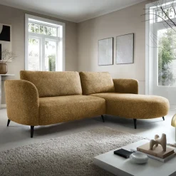 Divano letto angolare destra 3 posti 260x180cm tessuto bouclè beige scuro Repose