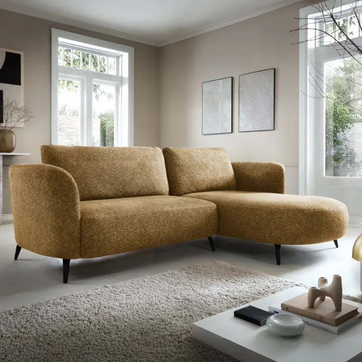 Divano letto angolare destra 3 posti 260x180cm tessuto bouclè beige scuro Repose