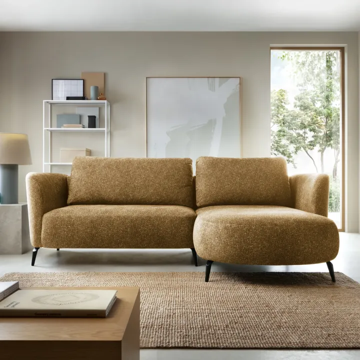 Divano letto angolare destra 3 posti 260x180cm tessuto bouclè beige scuro Repose
