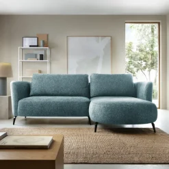 Divano letto angolare destra 3 posti 260x180cm tessuto bouclè azzurro Repose
