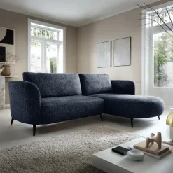 Divano letto angolare destra 3 posti 260x180cm tessuto bouclè blu Repose