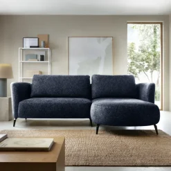 Divano letto angolare destra 3 posti 260x180cm tessuto bouclè blu Repose