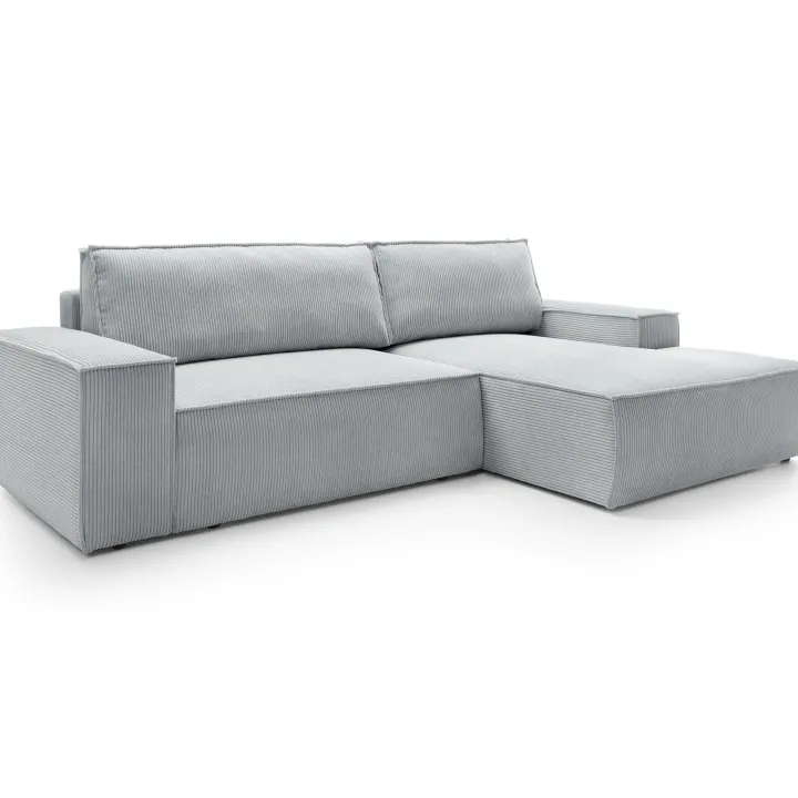 Divano letto angolare destra 3 posti 267x167cm velluto a coste grigio chiaro Relaxion