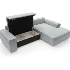Divano letto angolare destra 3 posti 267x167cm velluto a coste grigio chiaro Relaxion