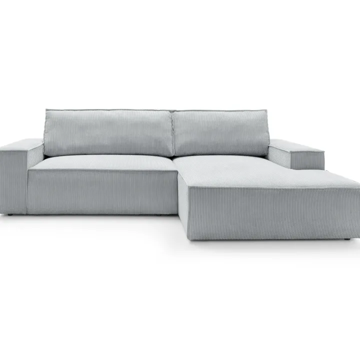 Divano letto angolare destra 3 posti 267x167cm velluto a coste grigio chiaro Relaxion