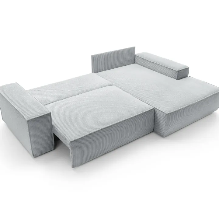 Divano letto angolare destra 3 posti 267x167cm velluto a coste grigio chiaro Relaxion