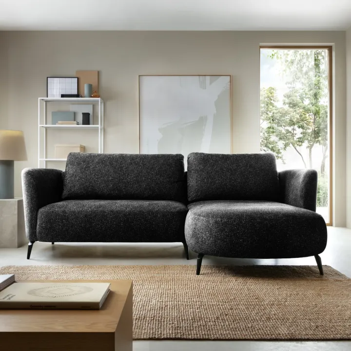 Divano letto angolare destra 3 posti 260x180cm tessuto bouclè antracite Repose