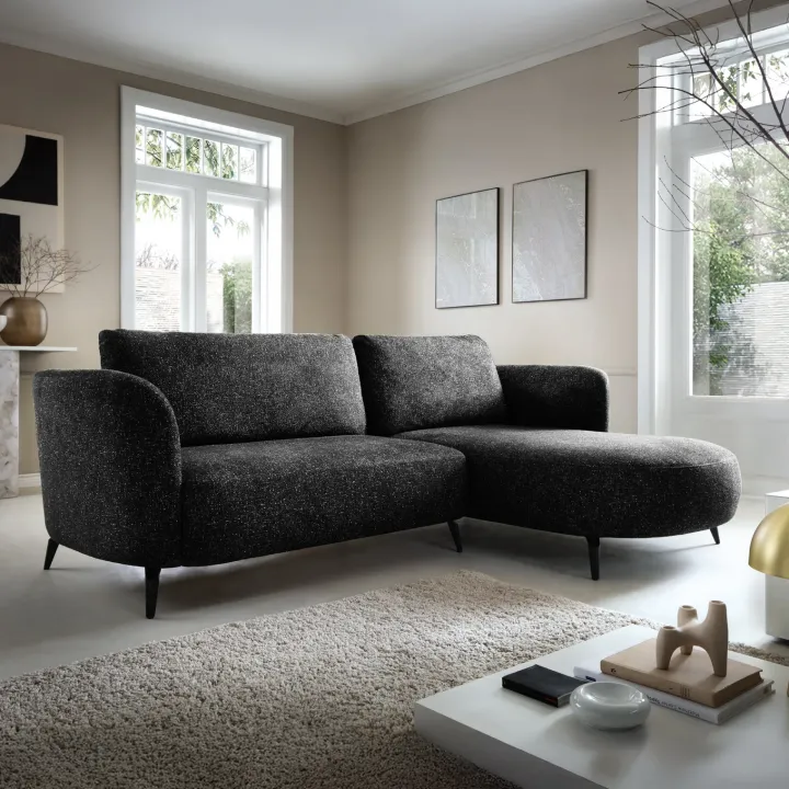 Divano letto angolare destra 3 posti 260x180cm tessuto bouclè antracite Repose