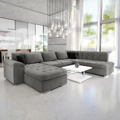 Divano letto angolare destra 5 posti 350x205cm grigio Agliana