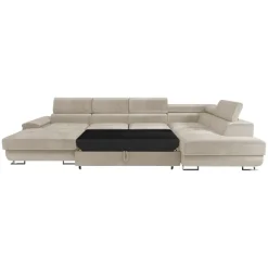 Divano letto angolare destra 5 posti 345x202cm tessuto beige Sloffy