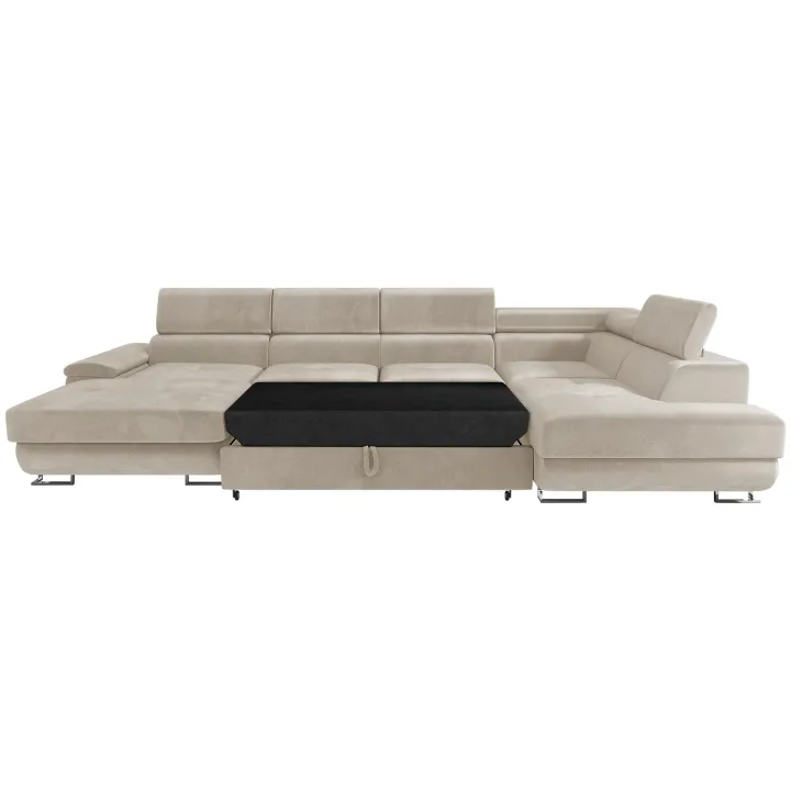 Divano letto angolare destra 5 posti 345x202cm tessuto beige Sloffy