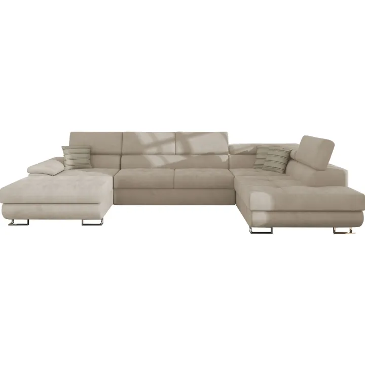 Divano letto angolare destra 5 posti 345x202cm tessuto beige Sloffy