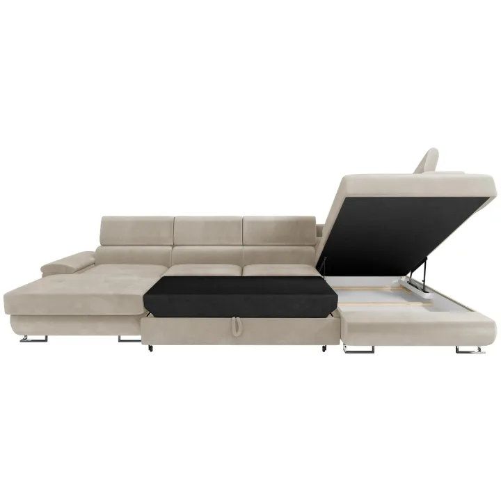 Divano letto angolare destra 5 posti 345x202cm tessuto beige Sloffy