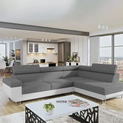 Divano letto angolare destra matrimoniale 253x188cm grigio bianco Almese