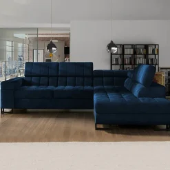 Divano letto angolare destra imbottito 271x203cm blu Canosio