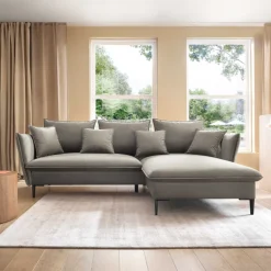 Divano letto angolare destro 3 posti 258x167cm tessuto beige Lushify
