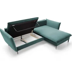 Divano letto angolare destro 3 posti 258x167cm tessuto petrolio Lushify