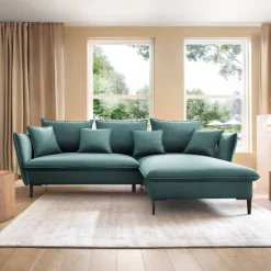 Divano letto angolare destro 3 posti 258x167cm tessuto petrolio Lushify