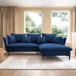 Divano letto angolare destro 3 posti 258x167cm tessuto blu Lushify