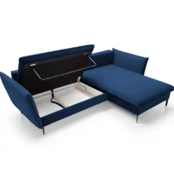 Divano letto angolare destro 3 posti 258x167cm tessuto blu Lushify