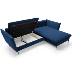 Divano letto angolare destro 3 posti 258x167cm tessuto blu Lushify
