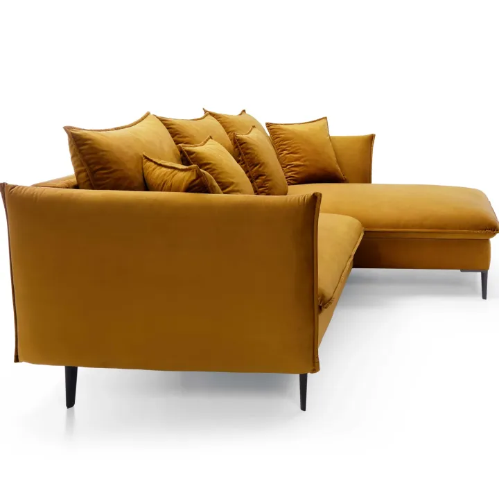 Divano letto angolare destro 3 posti 258x167cm tessuto giallo senape Lushify