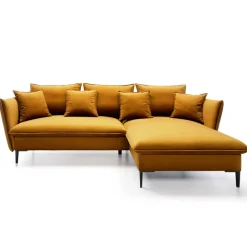Divano letto angolare destro 3 posti 258x167cm tessuto giallo senape Lushify