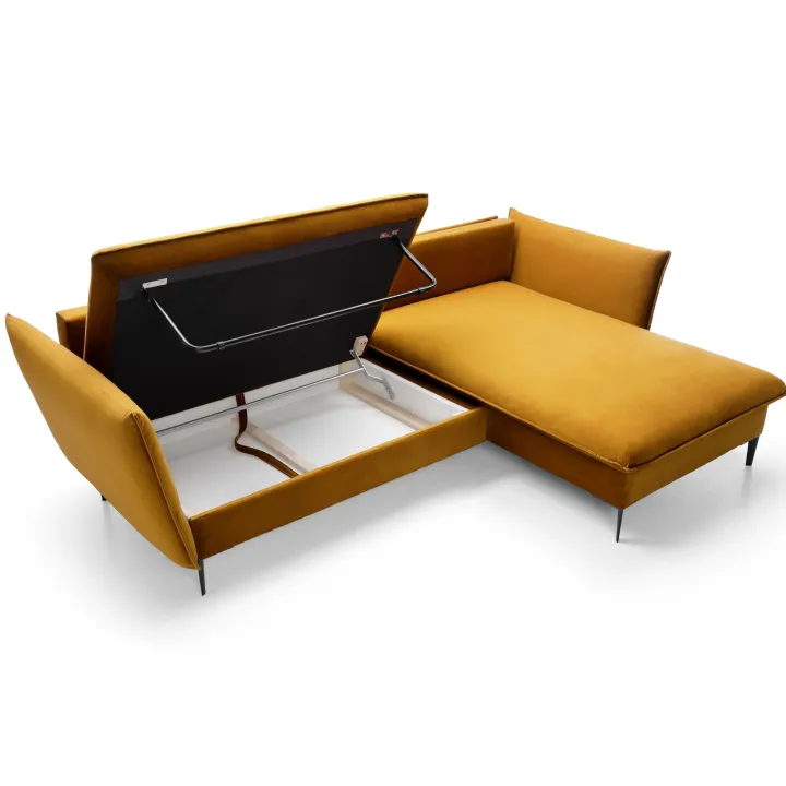 Divano letto angolare destro 3 posti 258x167cm tessuto giallo senape Lushify