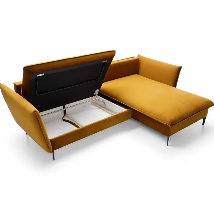 Divano letto angolare destro 3 posti 258x167cm tessuto giallo senape Lushify