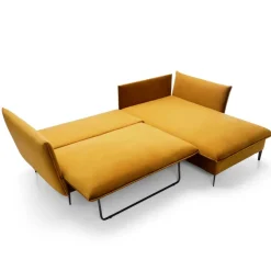 Divano letto angolare destro 3 posti 258x167cm tessuto giallo senape Lushify