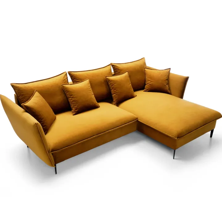 Divano letto angolare destro 3 posti 258x167cm tessuto giallo senape Lushify