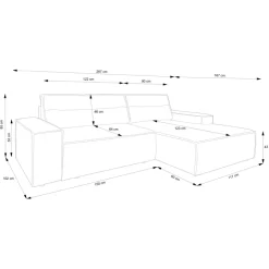 Divano letto angolare destro 3 posti 267x167cm velluto a coste beige Relaxion