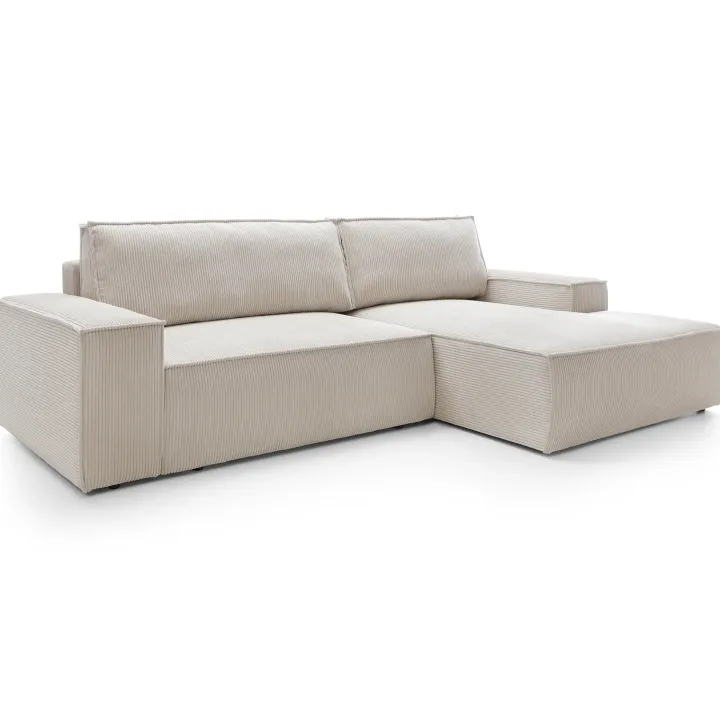 Divano letto angolare destro 3 posti 267x167cm velluto a coste beige Relaxion