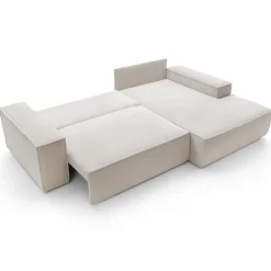 Divano letto angolare destro 3 posti 267x167cm velluto a coste beige Relaxion
