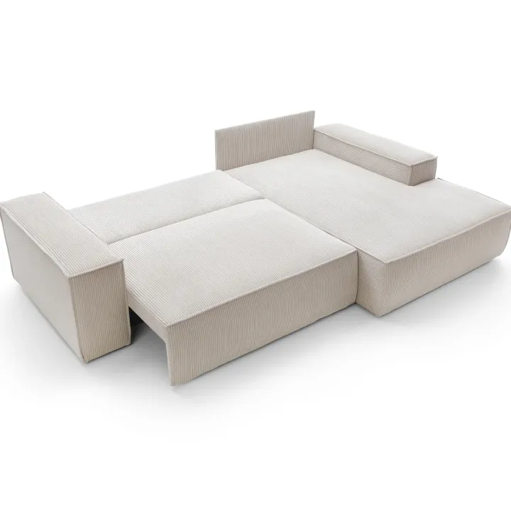 Divano letto angolare destro 3 posti 267x167cm velluto a coste beige Relaxion