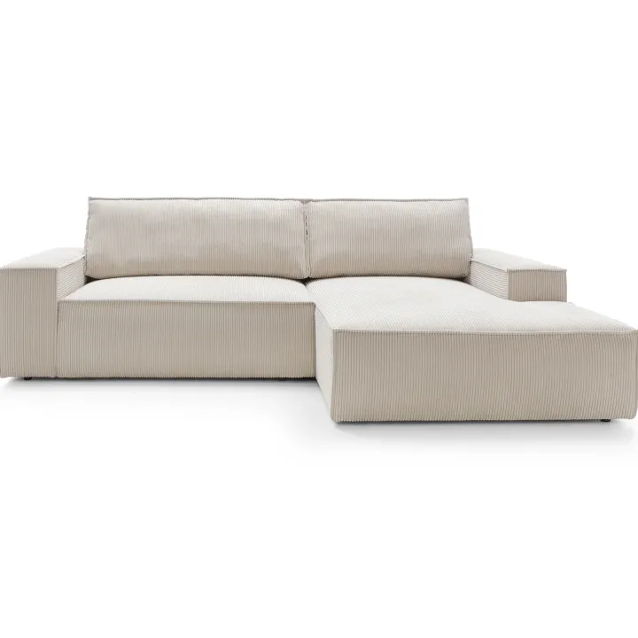 Divano letto angolare destro 3 posti 267x167cm velluto a coste beige Relaxion