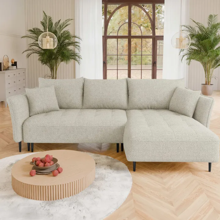 Divano letto angolare destro 3 posti 276x158cm tessuto tortora Angle