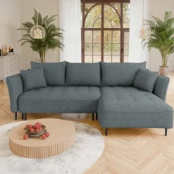 Divano letto angolare destro 3 posti 276x158cm tessuto grigio scuro Angle