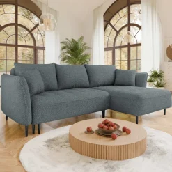 Divano letto angolare destro 3 posti 276x158cm tessuto grigio scuro Angle