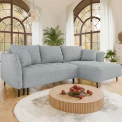 Divano letto angolare destro 3 posti 276x158cm tessuto grigio Angle