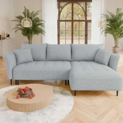 Divano letto angolare destro 3 posti 276x158cm tessuto grigio Angle
