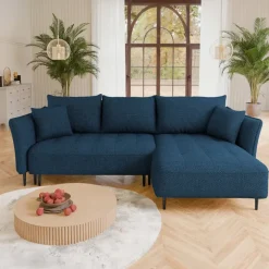 Divano letto angolare destro 3 posti 276x158cm tessuto blu Angle