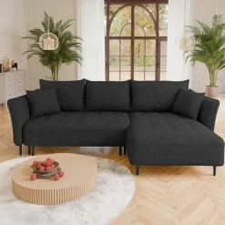 Divano letto angolare destro 3 posti 276x158cm tessuto grigio antracite Angle