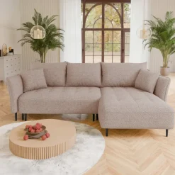 Divano letto angolare destro 3 posti 276x158cm tessuto rosa Angle