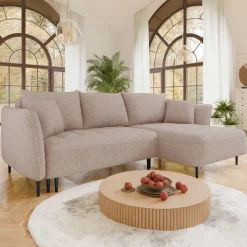 Divano letto angolare destro 3 posti 276x158cm tessuto rosa Angle