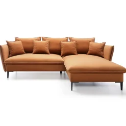 Divano letto angolare destro 3 posti 258x167cm tessuto arancio Lushify